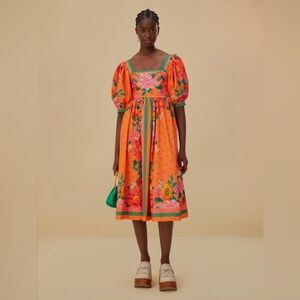 FARM Rio Orange Floral Midi Dress